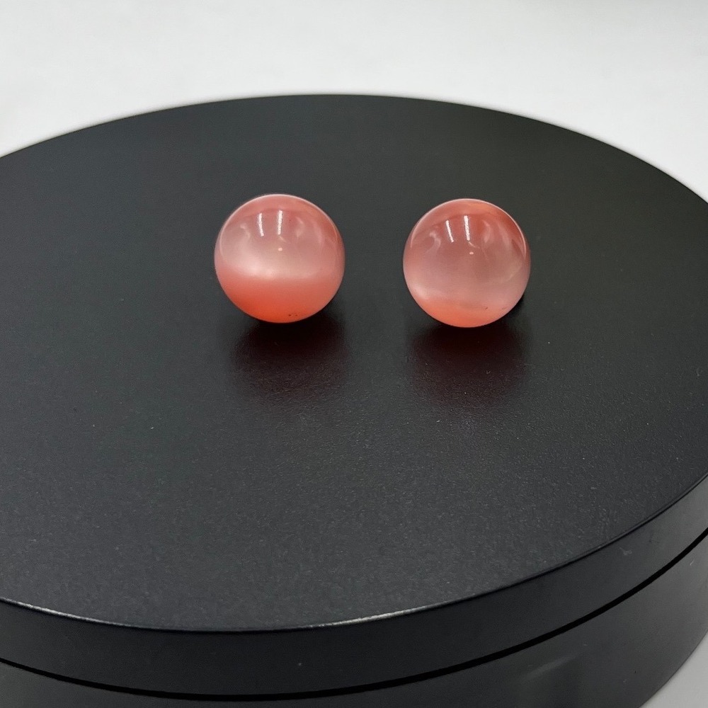 Vintage Pink Moonglow Lucite Dome‎ Small Round Sterling Screw Back Earrings